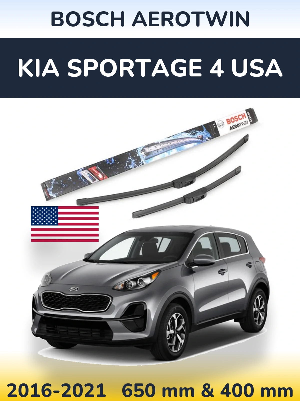 Комплект передних дворников BOSCH AeroTwin 650 & 400 мм для KIA Sportage 4 USA 2016-2021