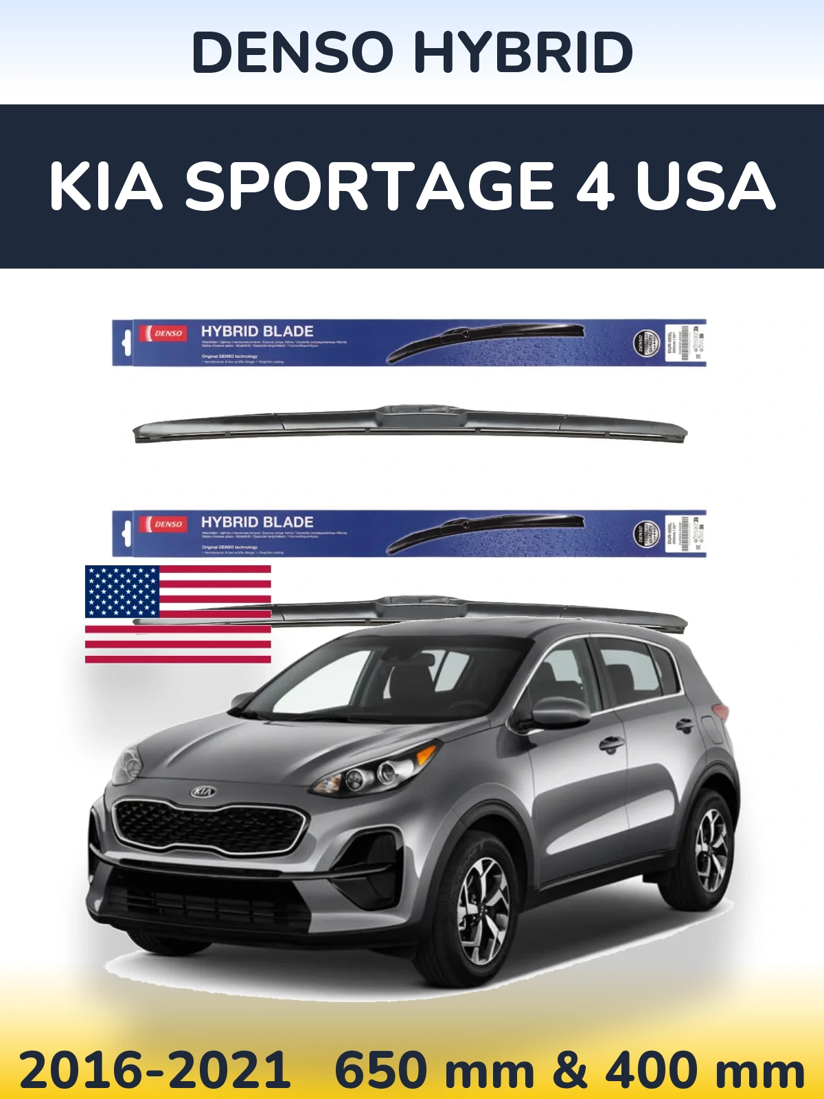 Комплект передних дворников Denso Hybrid 650 & 400 мм для KIA Sportage 4 USA 2016-2021