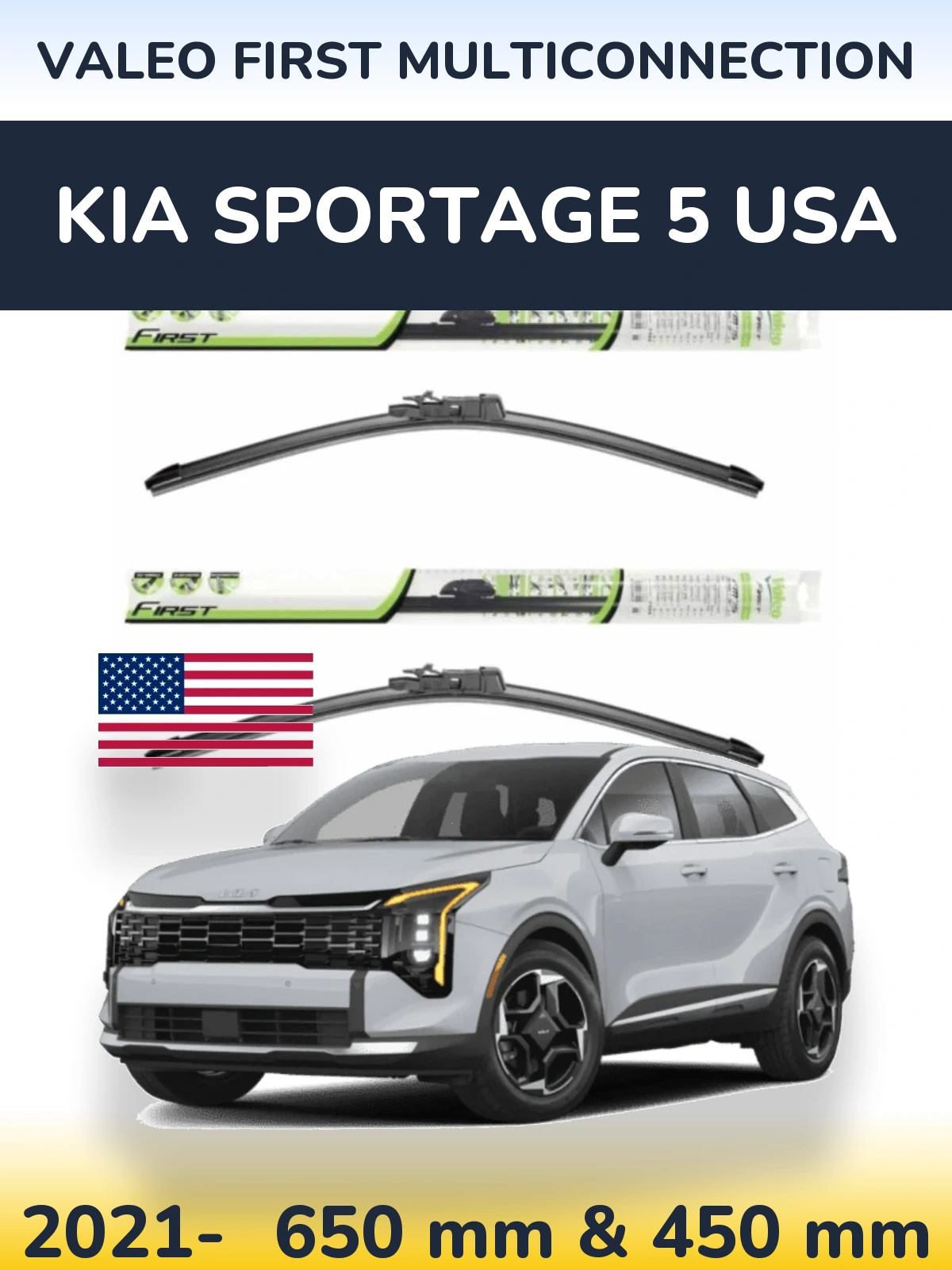 Komplet przednich wycieraczek Valeo First MultiConnection 650 & 450 mm do KIA Sportage 5 USA 2021-2026