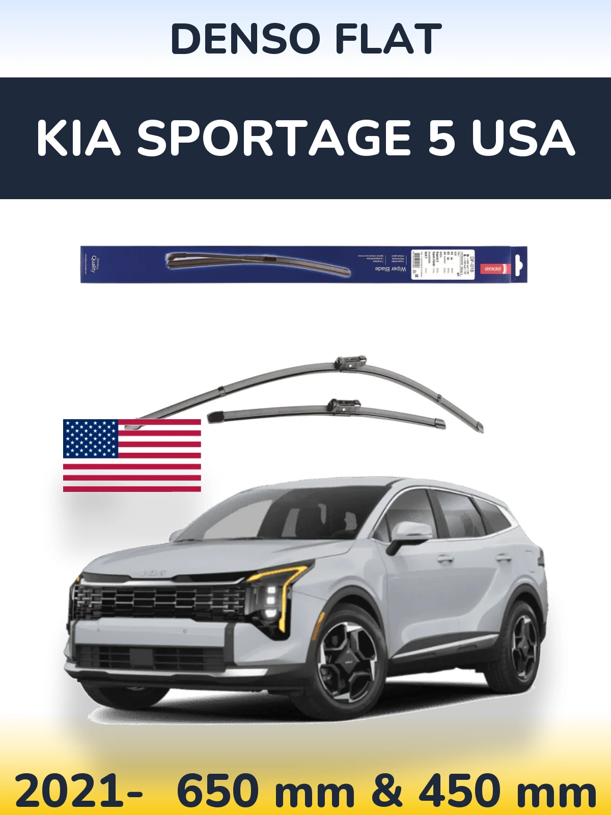 Komplet przednich wycieraczek Denso Flat 650 & 450 mm do KIA Sportage 5 USA 2021-2026