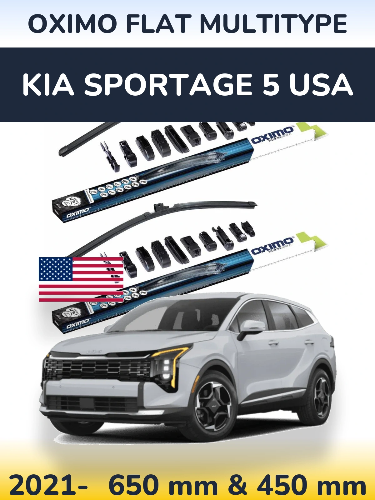 Komplet przednich wycieraczek Oximo Flat MultiType 650 & 450 mm do KIA Sportage 5 USA 2021-2026