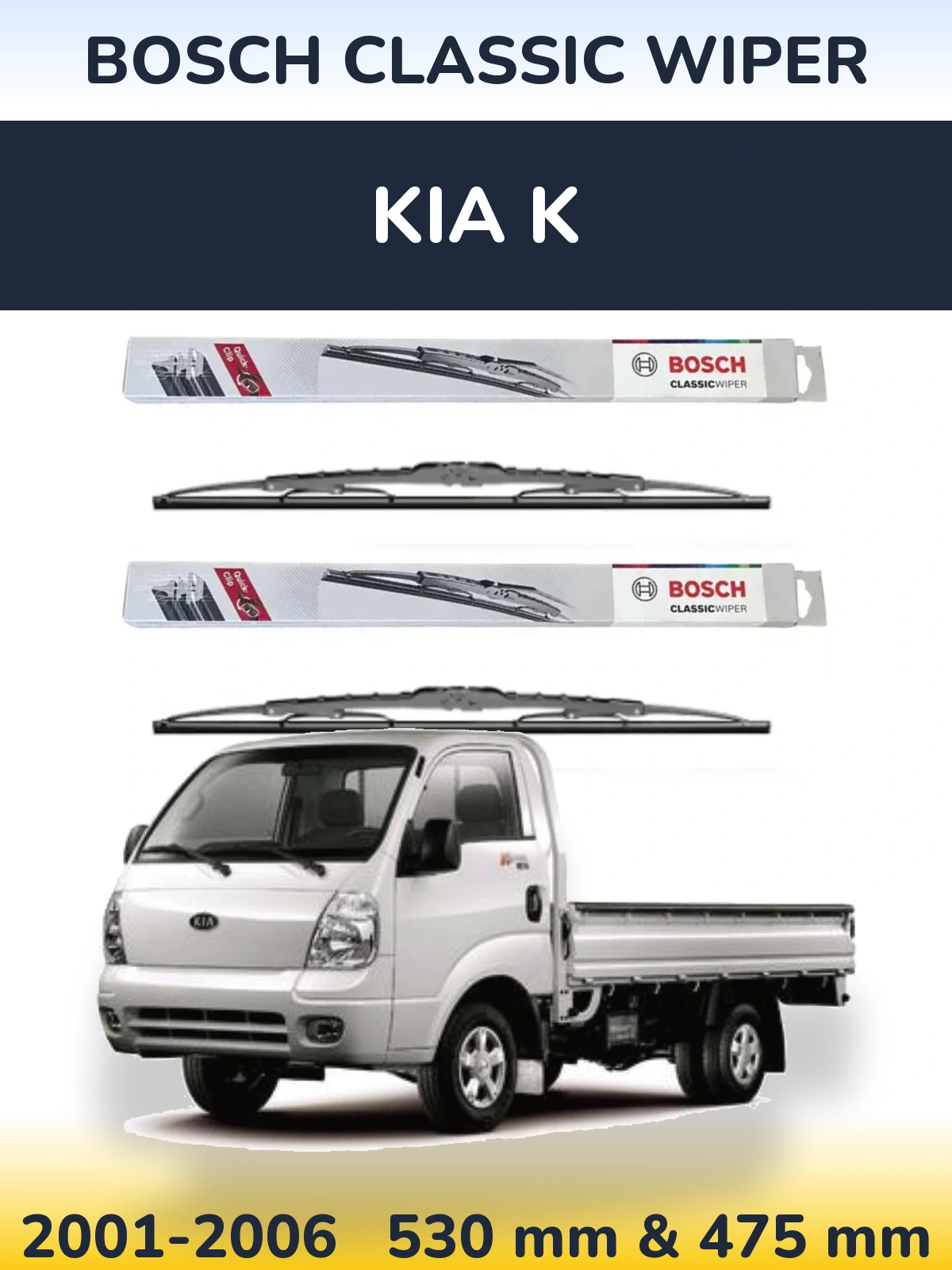 Komplet przednich wycieraczek BOSCH Classic Wiper 530 & 475 mm do KIA K 2001-2006