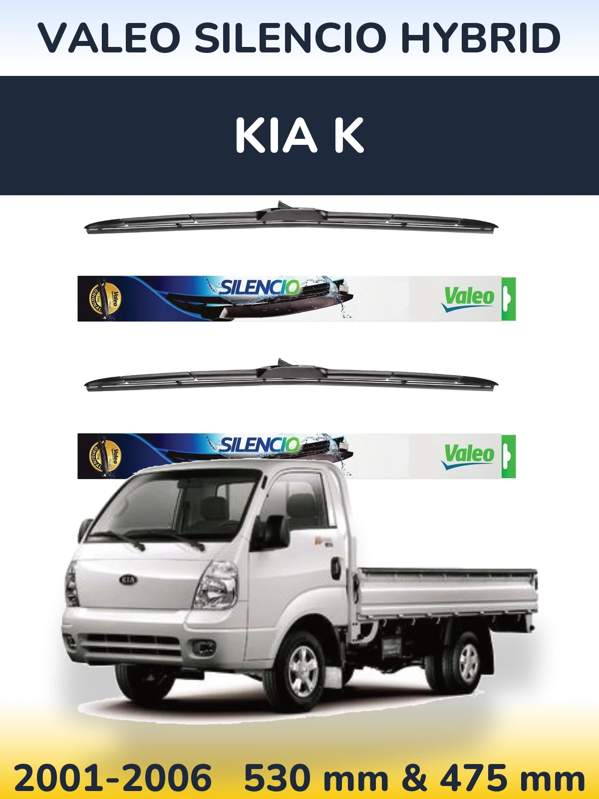 Komplet przednich wycieraczek Valeo Silencio Hybrid 530 & 475 mm do KIA K 2001-2006