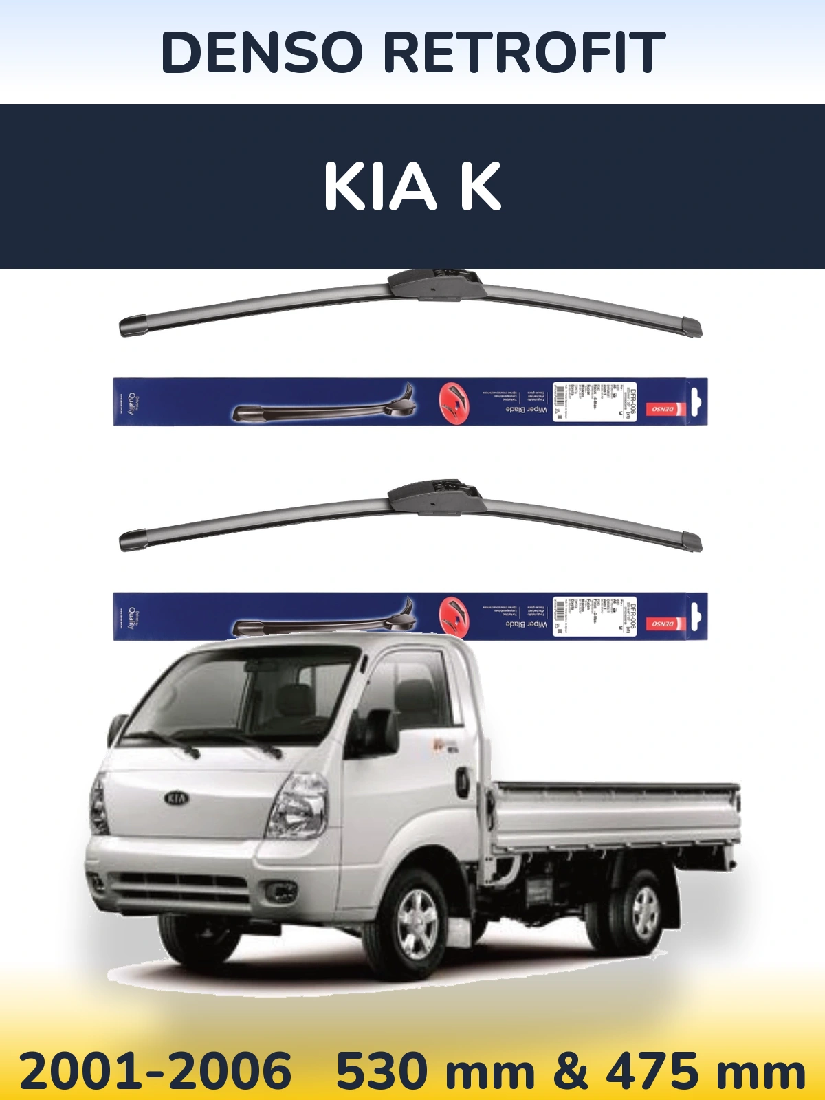 Komplet przednich wycieraczek Denso Retrofit 530 & 475 mm do KIA K 2001-2006