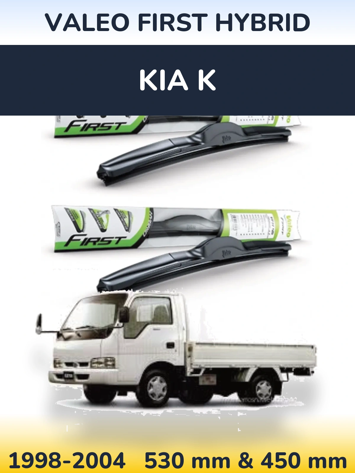 Front wiper blade set Valeo First Hybrid 530 & 450 mm for KIA K 1998-2004