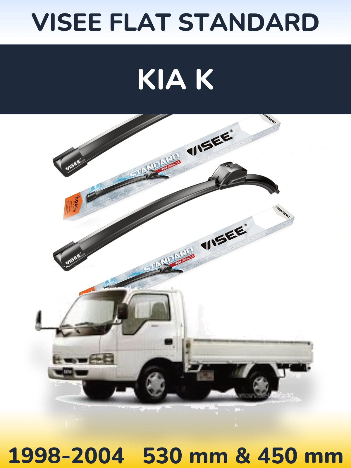 Front wiper blade set VISEE FLAT STANDARD 530 & 450 mm for KIA K 1998-2004