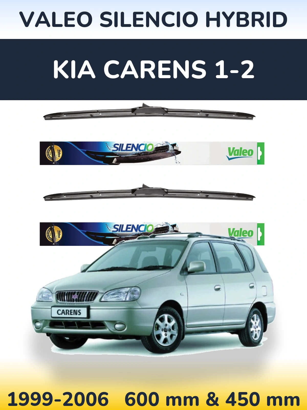 Komplet przednich wycieraczek Valeo Silencio Hybrid 600 & 450 mm do KIA Carens 1-2 1999-2006