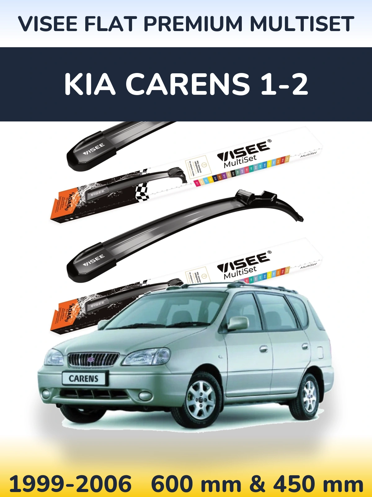 Komplet przednich wycieraczek VISEE FLAT PREMIUM MultiSet 600 & 450 mm do KIA Carens 1-2 1999-2006