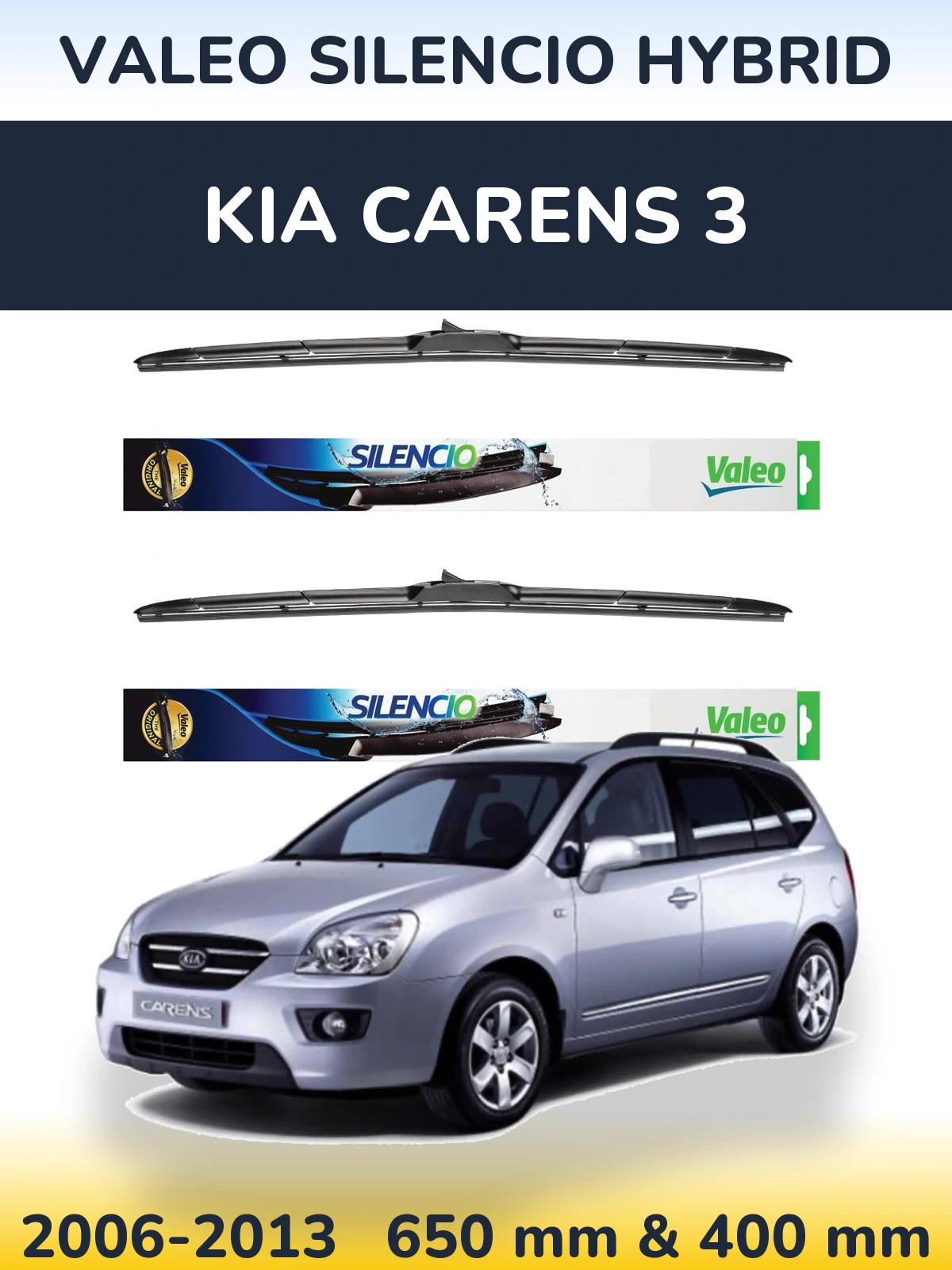 Комплект передних дворников Valeo Silencio Hybrid 650 & 400 мм для KIA Carens 3 2006-2013