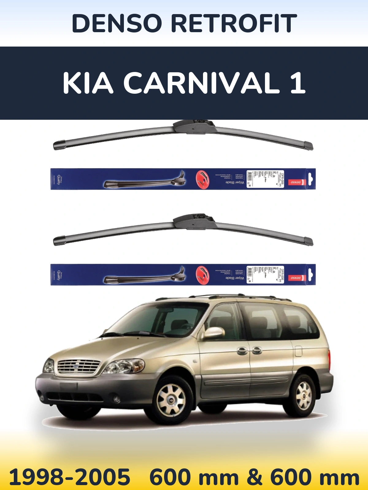 Komplet przednich wycieraczek Denso Retrofit 600 & 600 mm do KIA Carnival 1 1998-2005