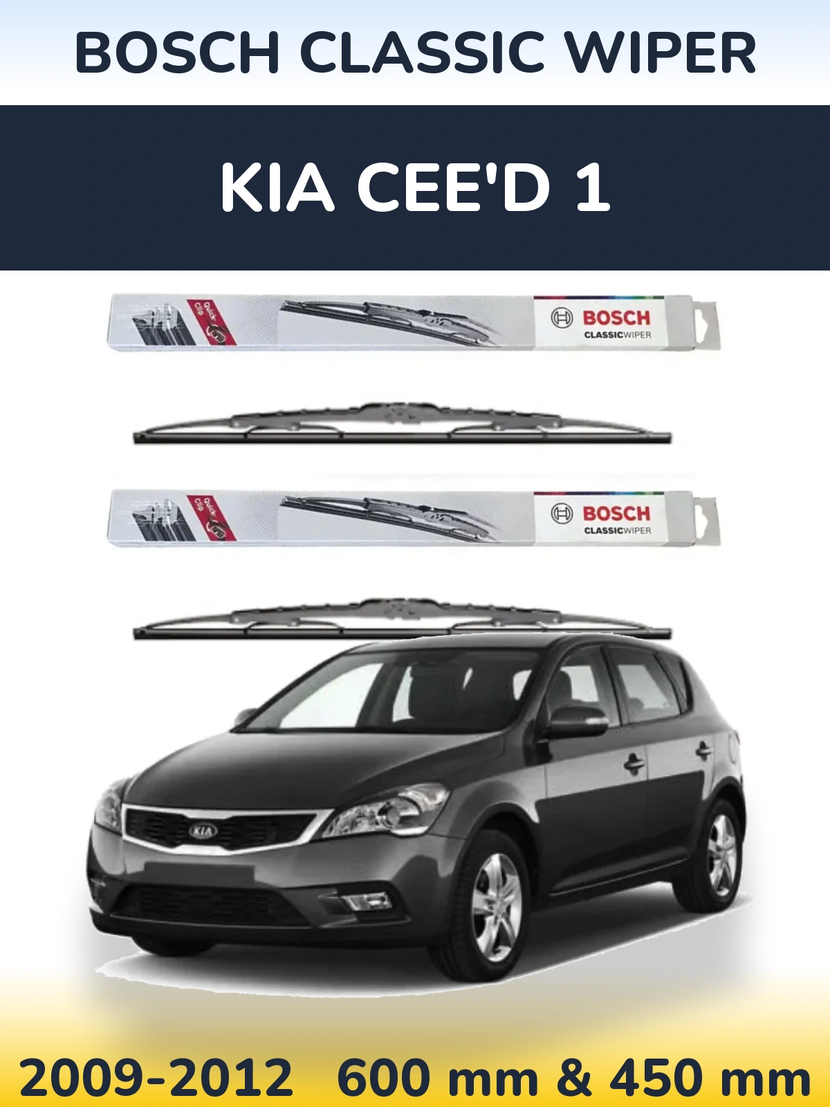 Front wiper blade set BOSCH Classic Wiper 600 & 450 mm for KIA Cee'd 1 2009-2012