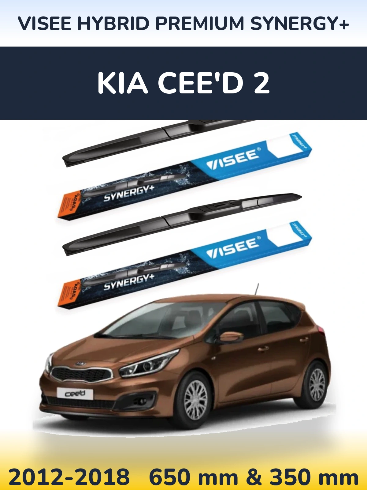 Komplet przednich wycieraczek VISEE HYBRID PREMIUM SYNERGY+ 650 & 350 mm do KIA Cee'd 2 2012-2018