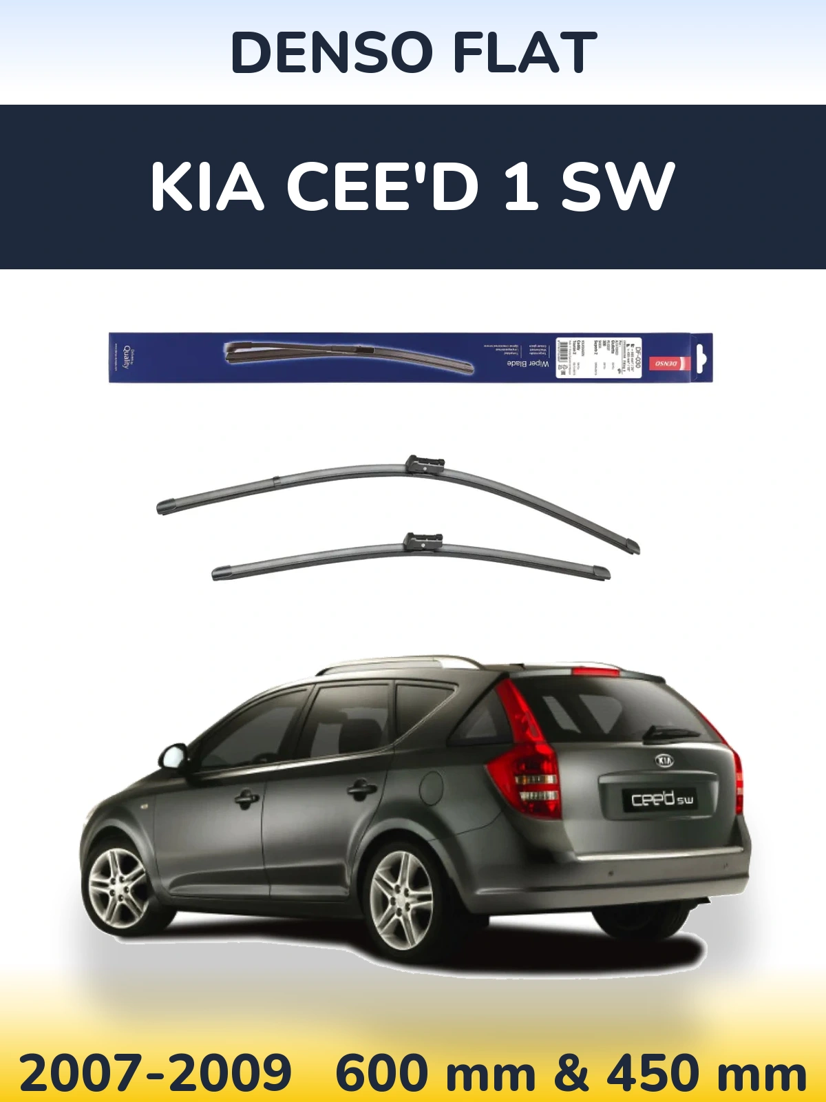 Front wiper blade set Denso Flat 600 & 450 mm for KIA Cee'd 1 SW 2007-2009
