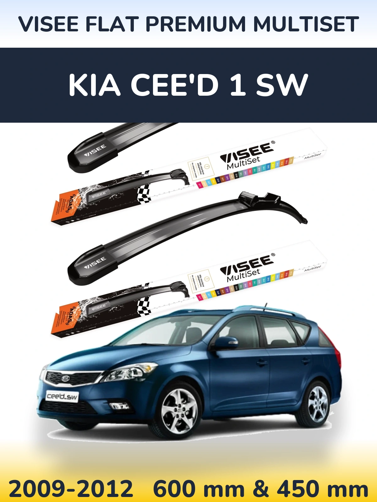 Komplet przednich wycieraczek VISEE FLAT PREMIUM MultiSet 600 & 450 mm do KIA Cee'd 1 SW 2009-2012
