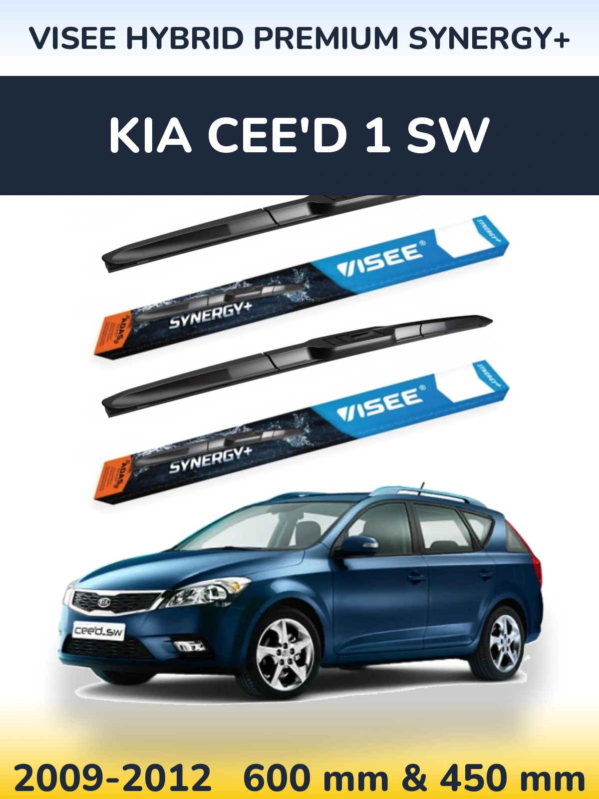 Komplet przednich wycieraczek VISEE HYBRID PREMIUM SYNERGY+ 600 & 450 mm do KIA Cee'd 1 SW 2009-2012
