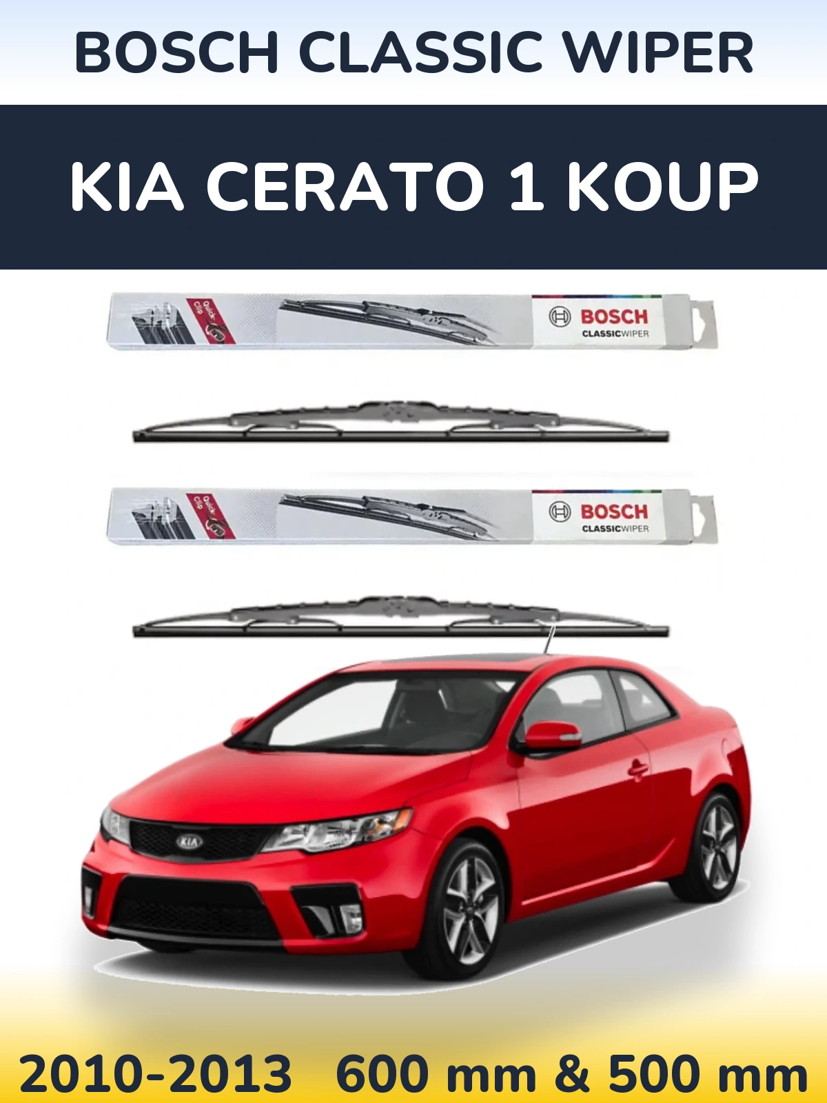 Комплект передних дворников BOSCH Classic Wiper 600 & 500 мм для KIA Cerato 1 Koup 2010-2013