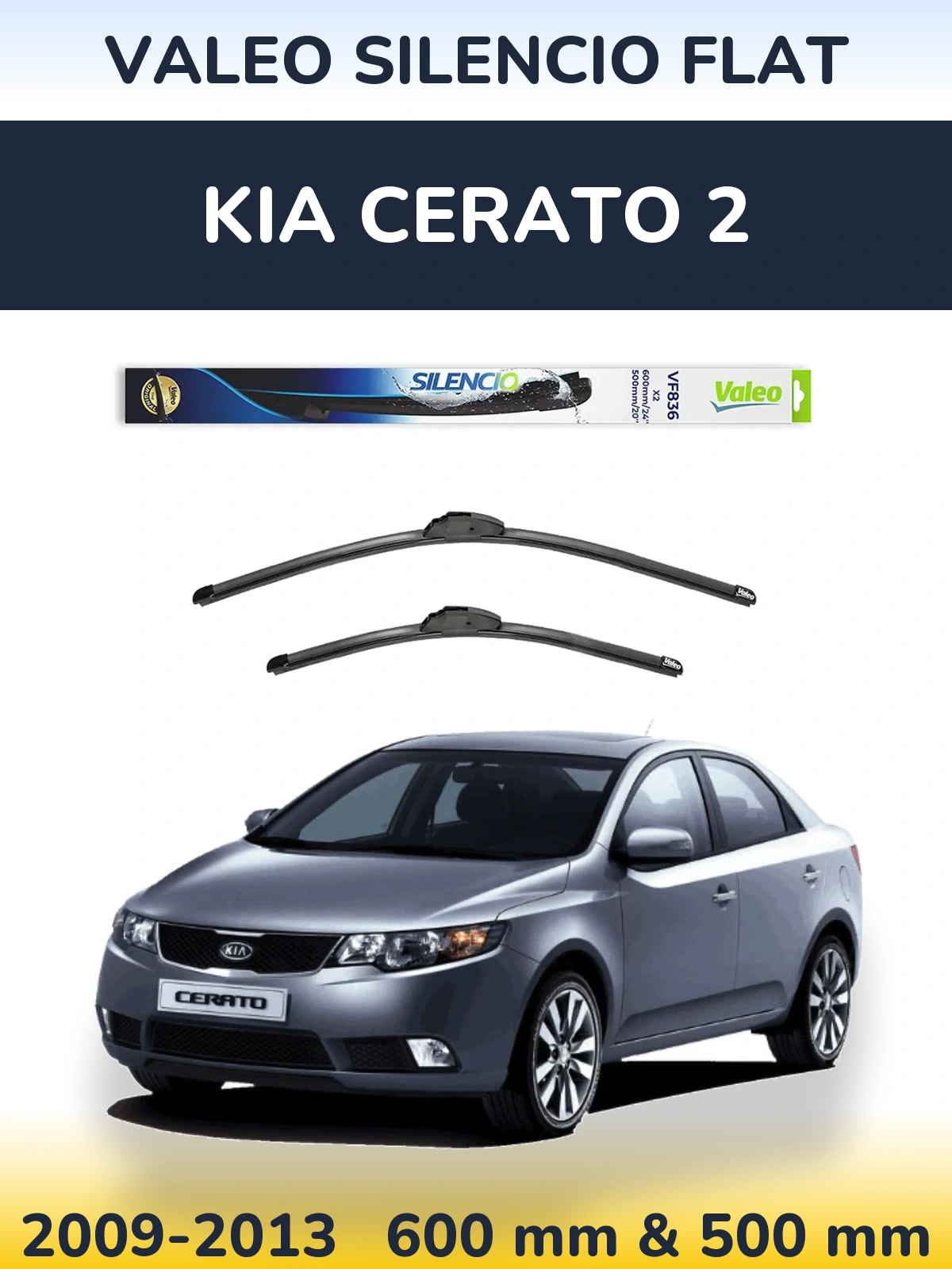 Komplet przednich wycieraczek Valeo Silencio Flat 600 & 500 mm do KIA Cerato 2 2009-2013