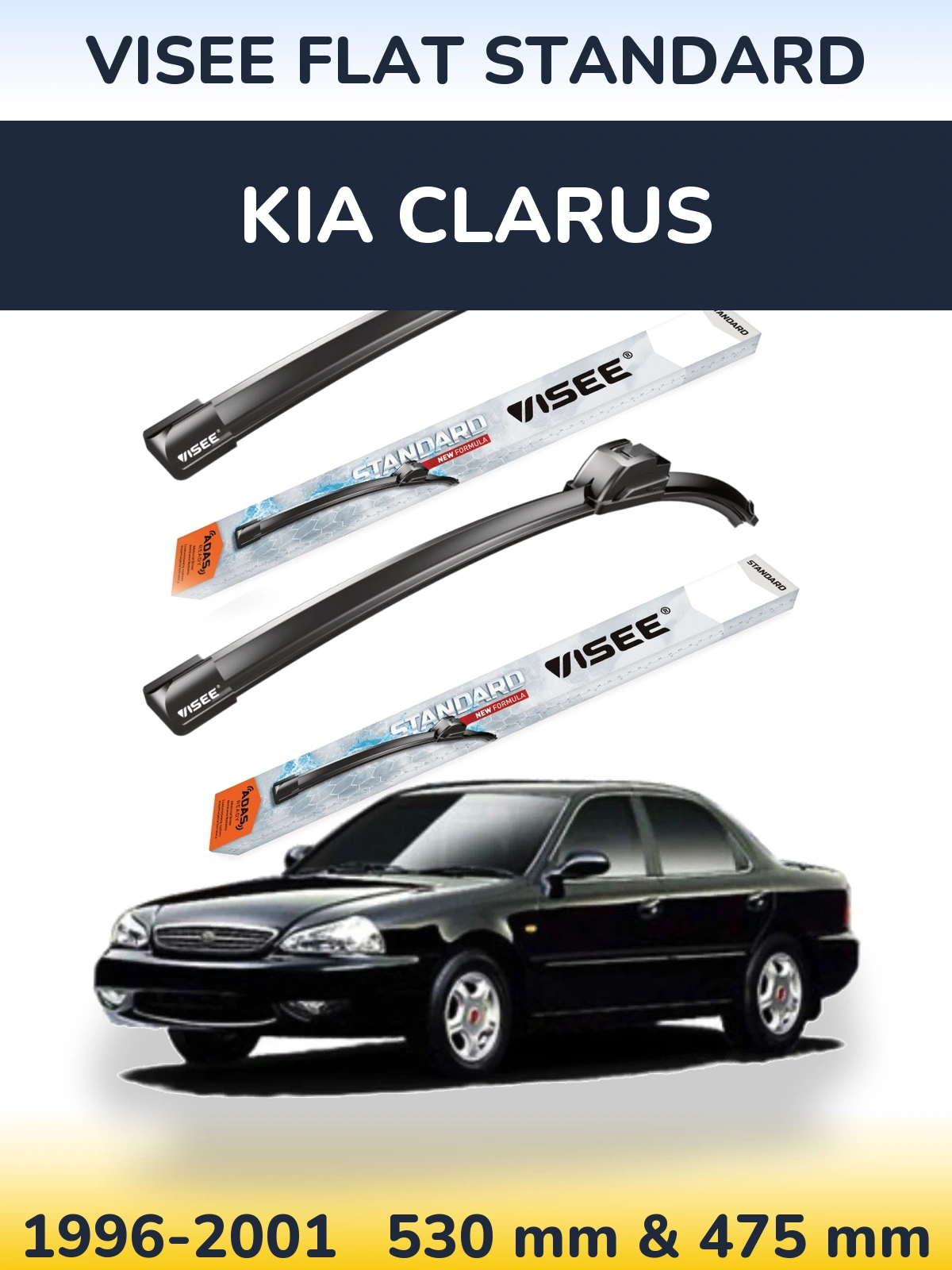 Komplet przednich wycieraczek VISEE FLAT STANDARD 530 & 475 mm do KIA Clarus 1996-2001