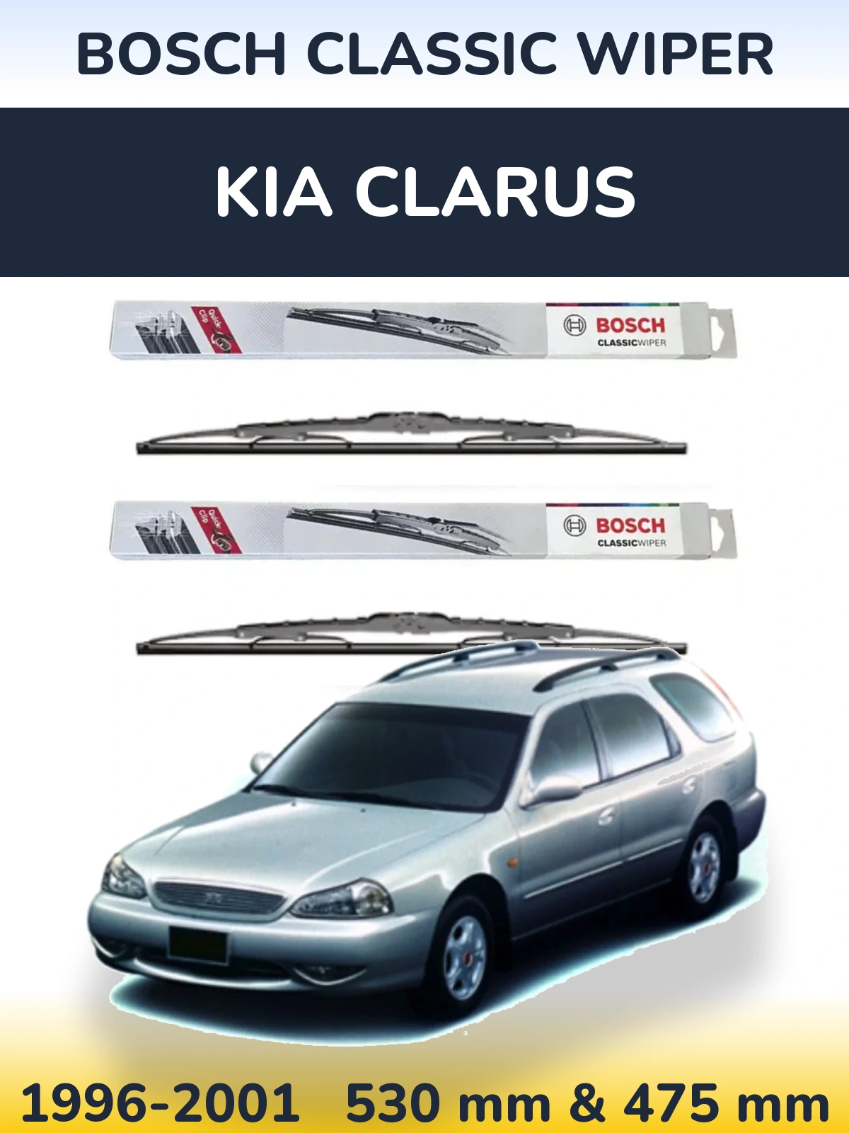 Komplet przednich wycieraczek BOSCH Classic Wiper 530 & 475 mm do KIA Clarus 1996-2001
