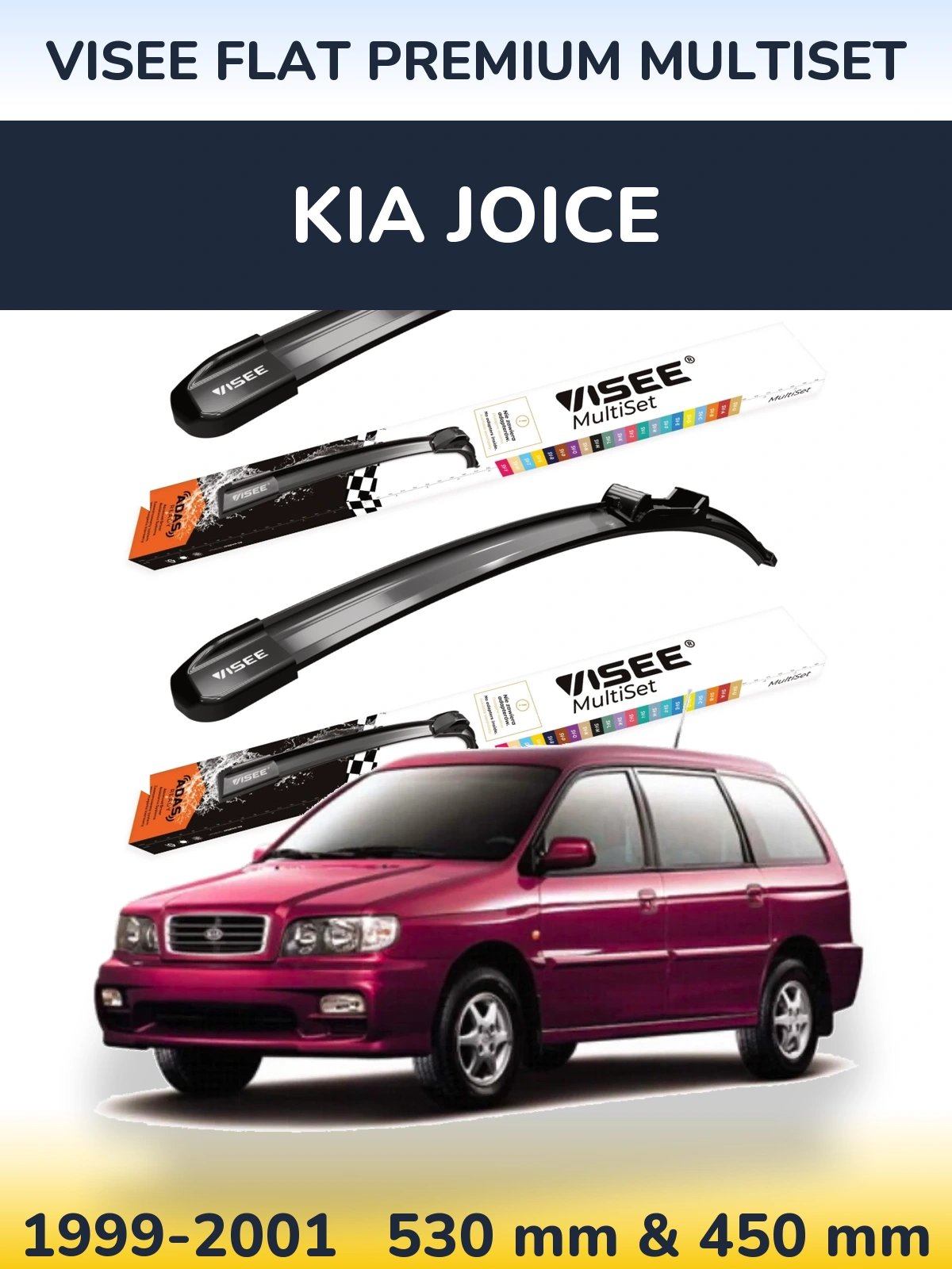 Front wiper blade set VISEE FLAT PREMIUM MultiSet 530 & 450 mm for KIA Joice 1999-2001