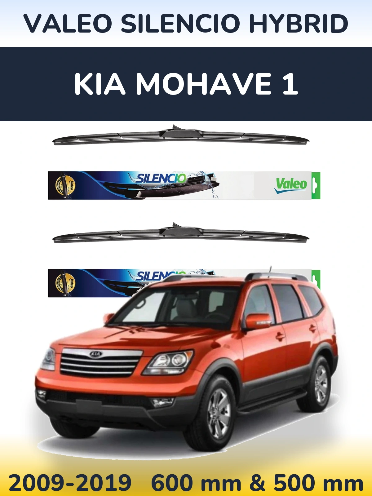 Komplet przednich wycieraczek Valeo Silencio Hybrid 600 & 500 mm do KIA Mohave 1 2009-2019