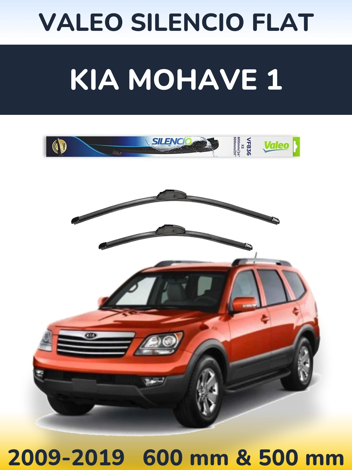 Komplet przednich wycieraczek Valeo Silencio Flat 600 & 500 mm do KIA Mohave 1 2009-2019