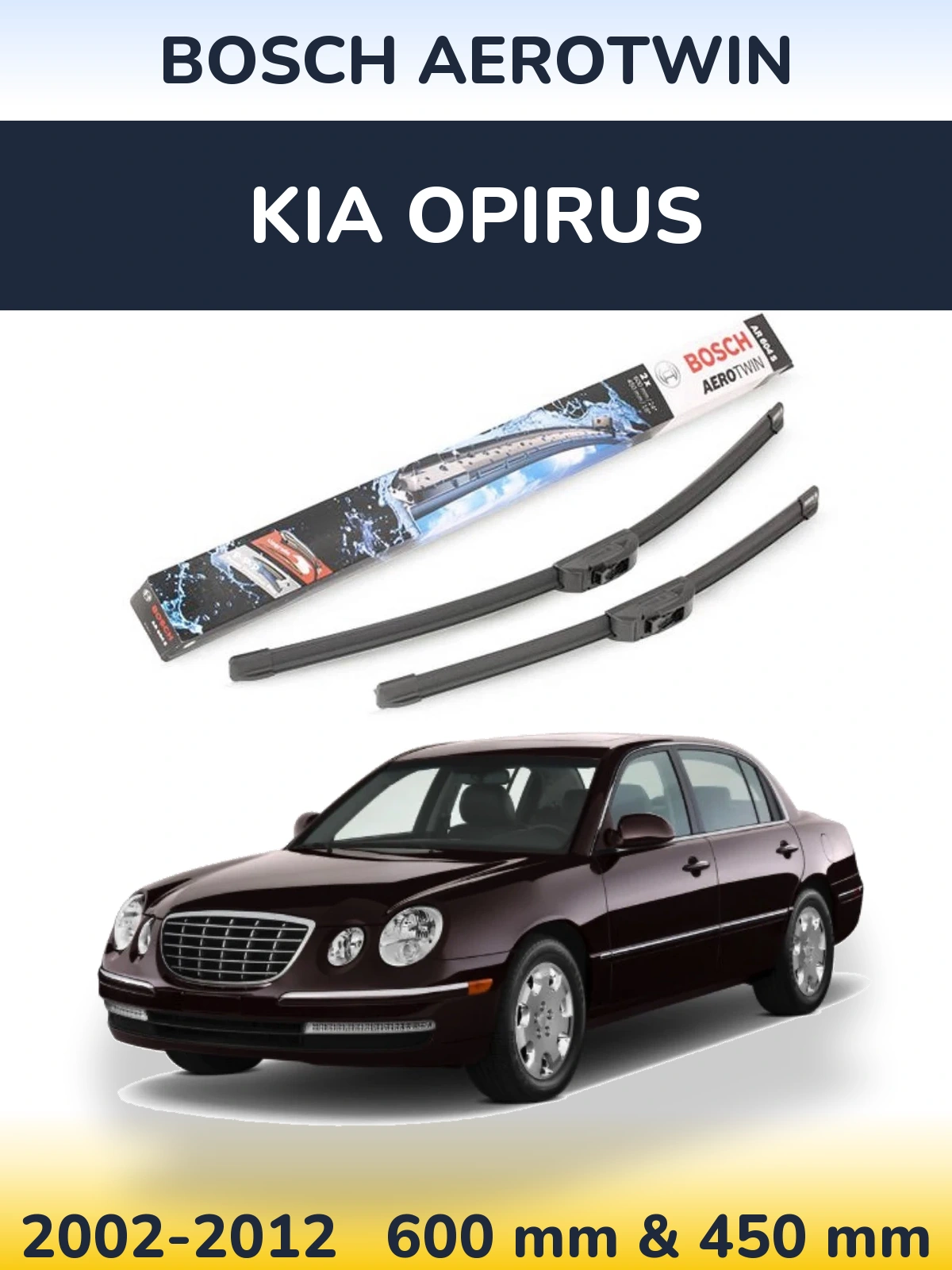 Front wiper blade set BOSCH AeroTwin 600 & 450 mm for KIA Opirus 2002-2012