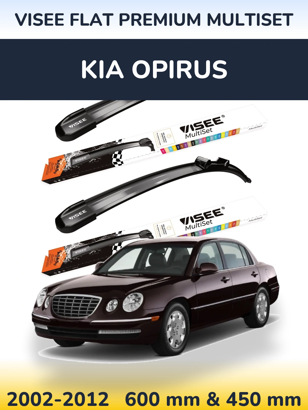 Front wiper blade set VISEE FLAT PREMIUM MultiSet 600 & 450 mm for KIA Opirus 2002-2012