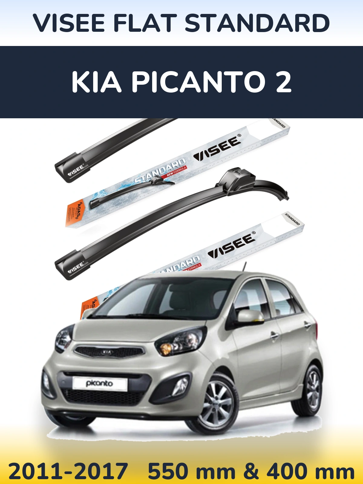 Komplet przednich wycieraczek VISEE FLAT STANDARD 550 & 400 mm do KIA Picanto 2 2011-2017