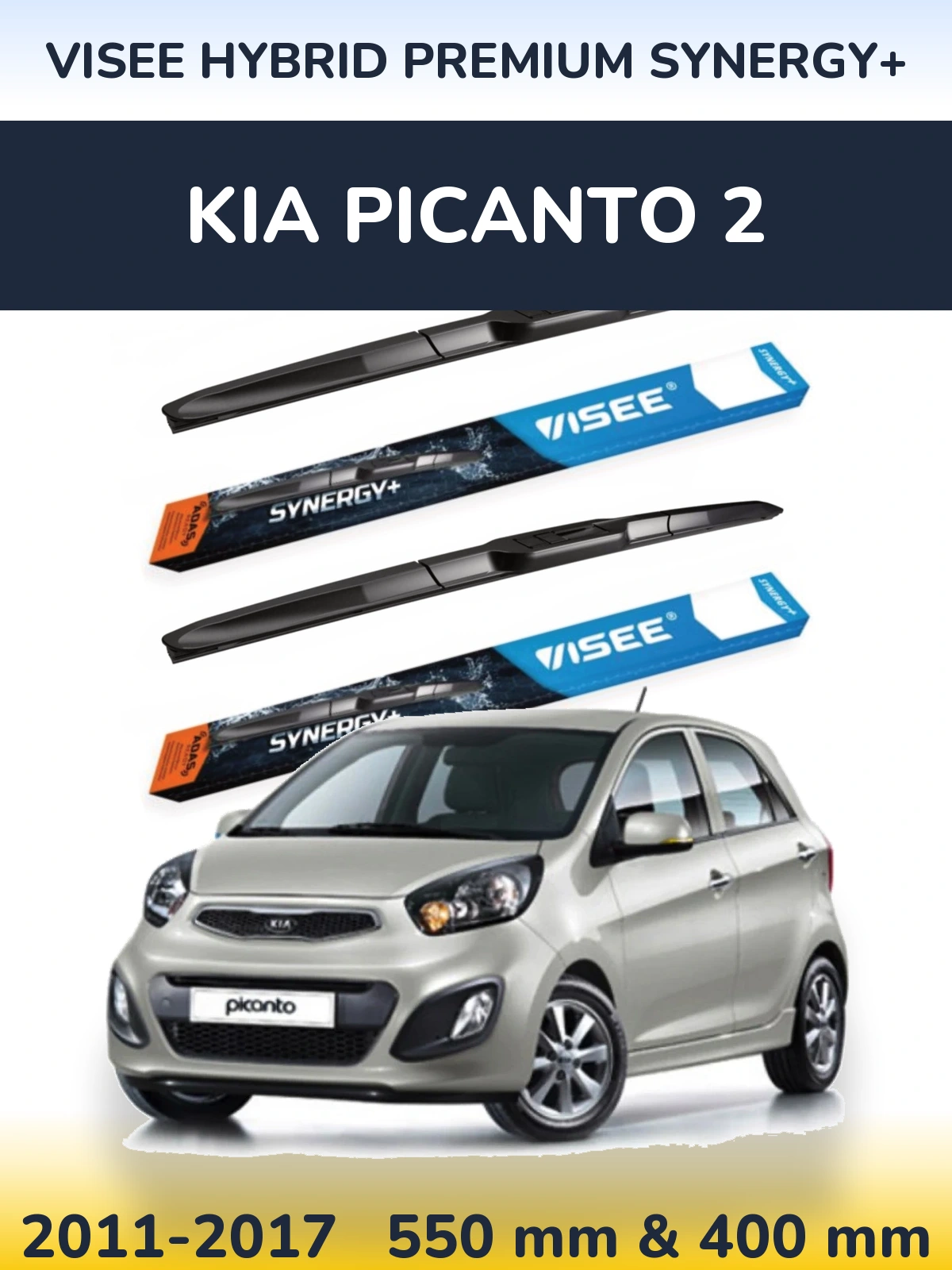 Komplet przednich wycieraczek VISEE HYBRID PREMIUM SYNERGY+ 550 & 400 mm do KIA Picanto 2 2011-2017