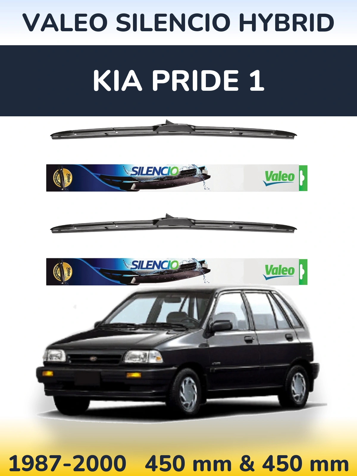 Комплект передних дворников Valeo Silencio Hybrid 450 & 450 мм для KIA Pride 1 1987-2000