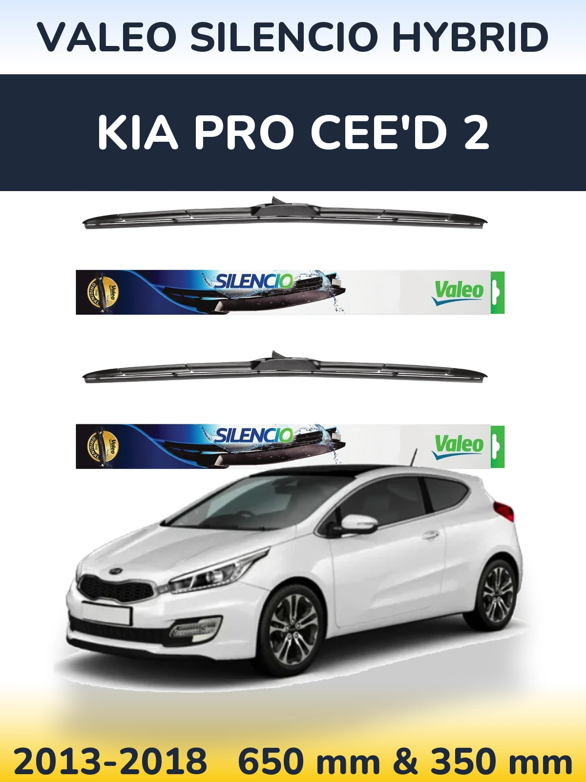 Комплект передних дворников Valeo Silencio Hybrid 650 & 350 мм для KIA Pro Cee'd 2 2013-2018