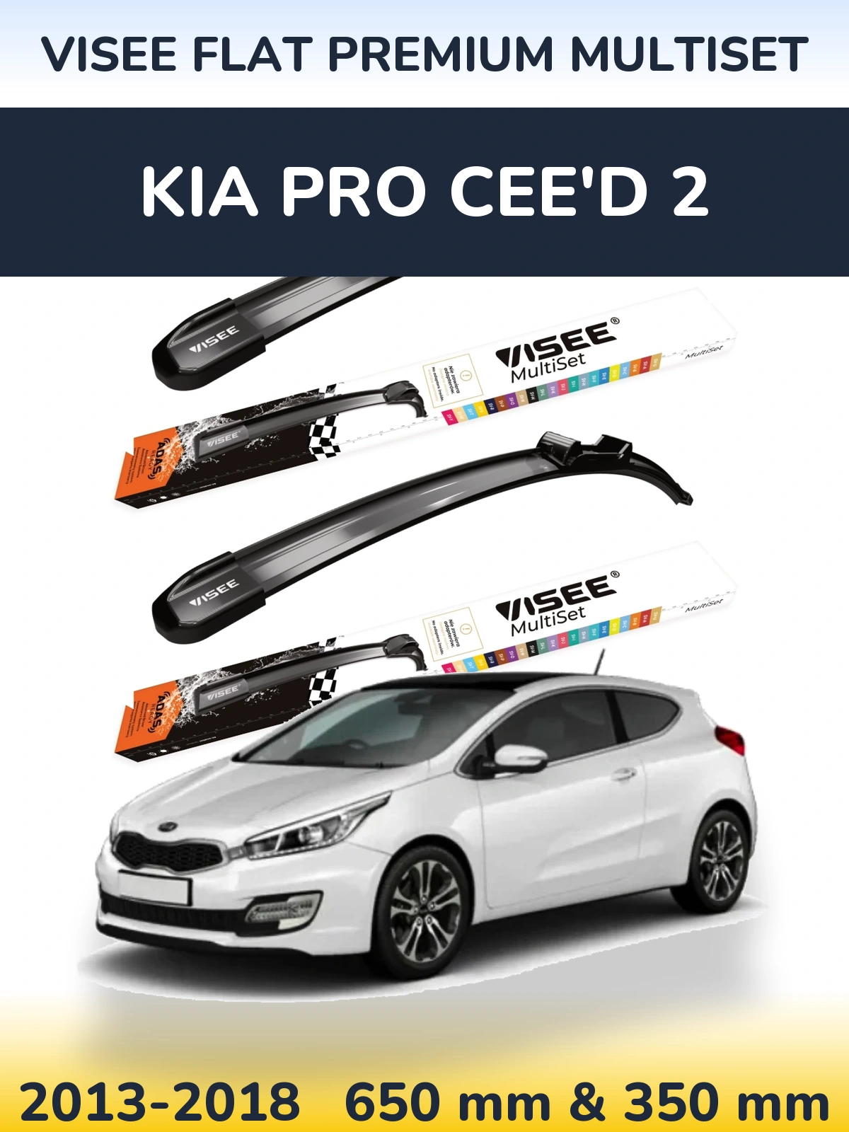 Front wiper blade set VISEE FLAT PREMIUM MultiSet 650 & 350 mm for KIA Pro Cee'd 2 2013-2018