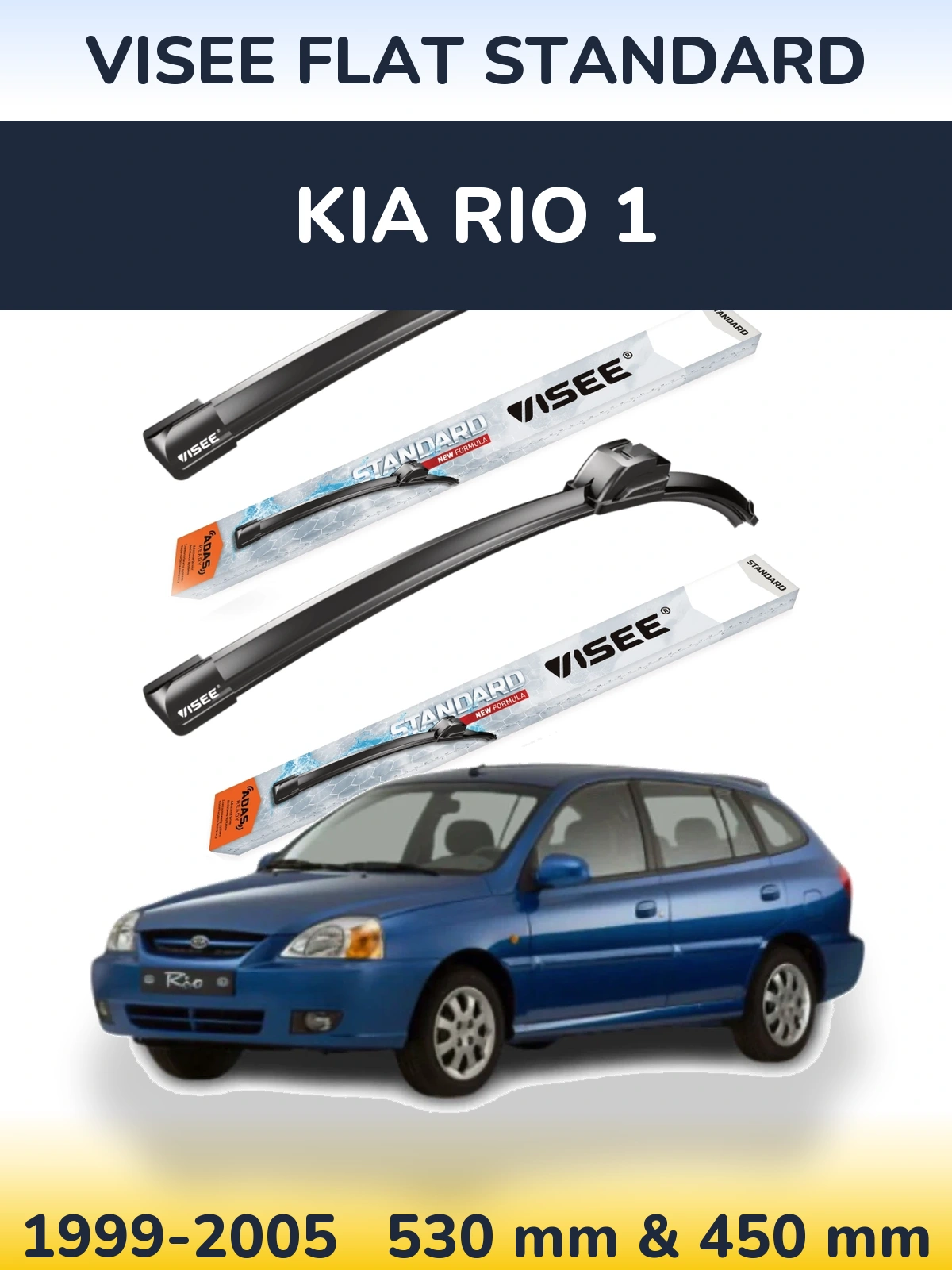 Komplet przednich wycieraczek VISEE FLAT STANDARD 530 & 450 mm do KIA Rio 1 1999-2005