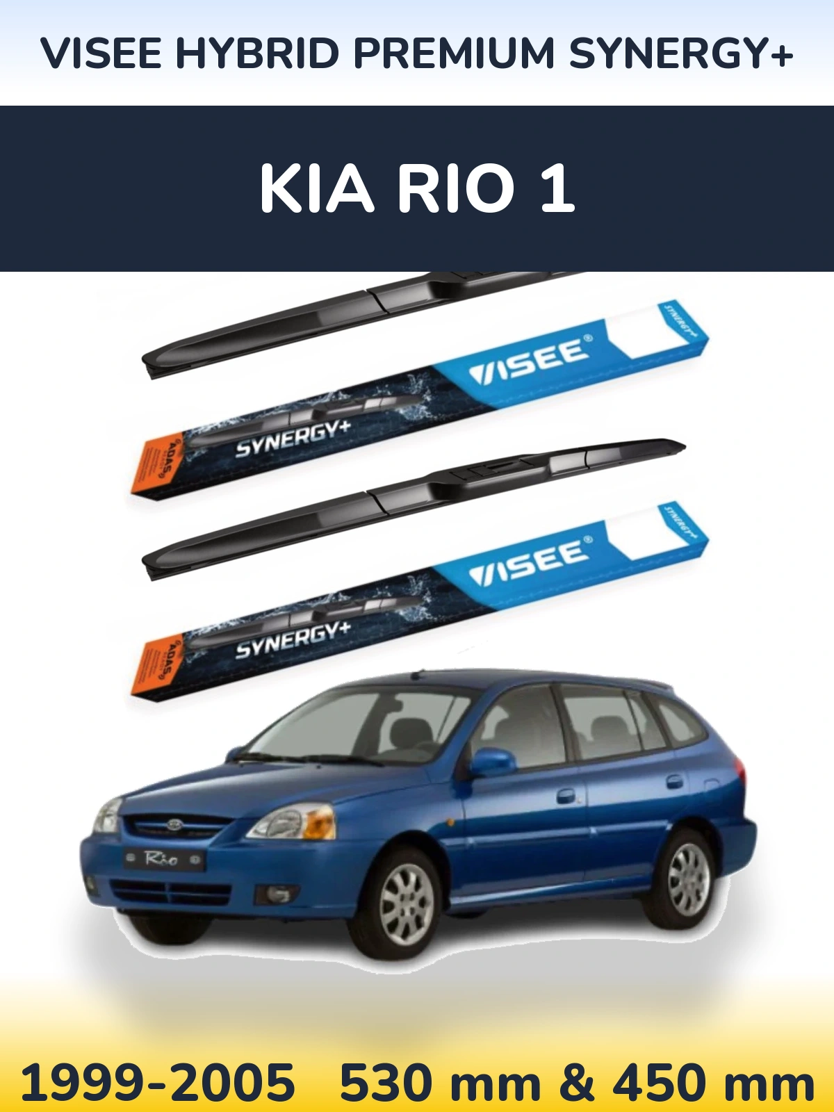 Komplet przednich wycieraczek VISEE HYBRID PREMIUM SYNERGY+ 530 & 450 mm do KIA Rio 1 1999-2005