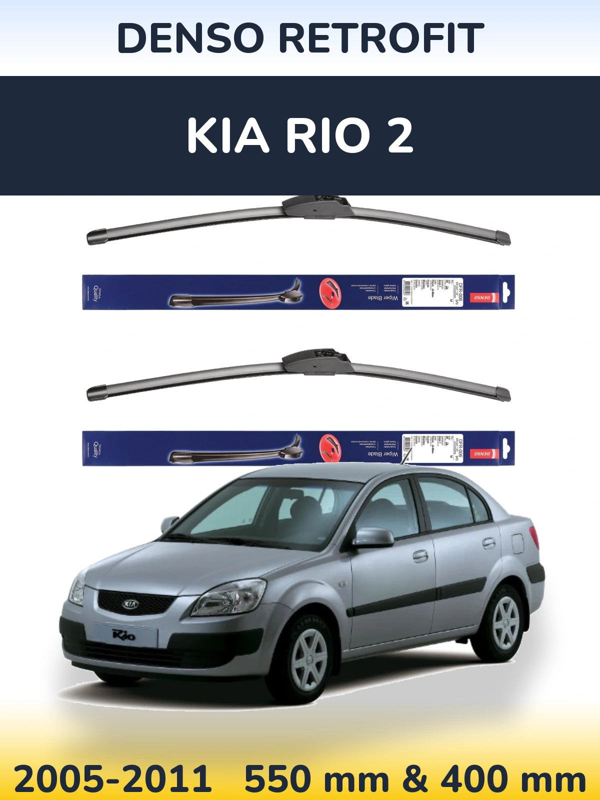 Komplet przednich wycieraczek Denso Retrofit 550 & 400 mm do KIA Rio 2 2005-2011