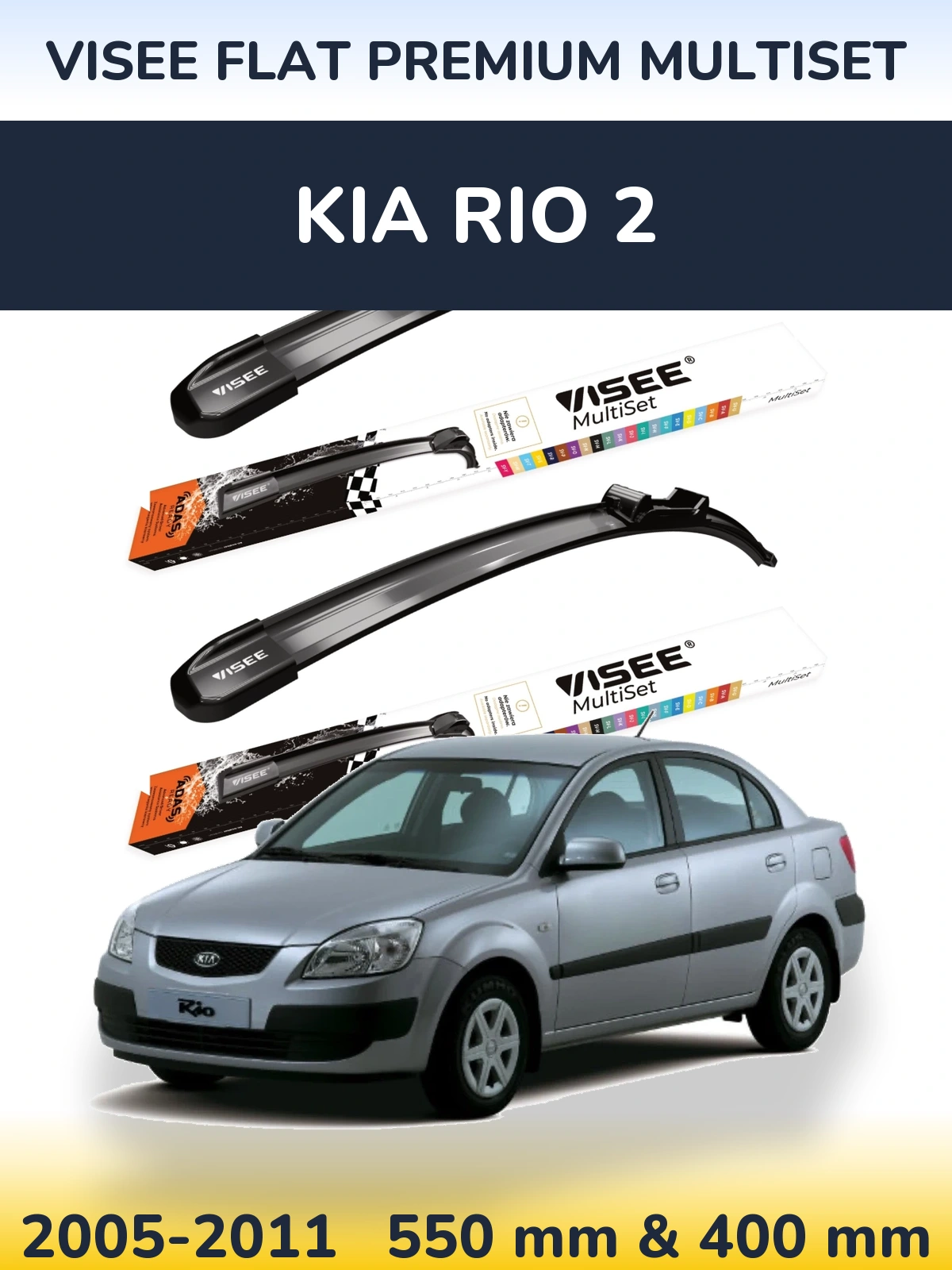 Front wiper blade set VISEE FLAT PREMIUM MultiSet 550 & 400 mm for KIA Rio 2 2005-2011