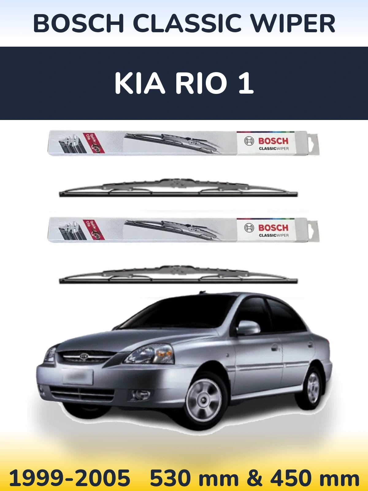 Komplet przednich wycieraczek BOSCH Classic Wiper 530 & 450 mm do KIA Rio 1 1999-2005