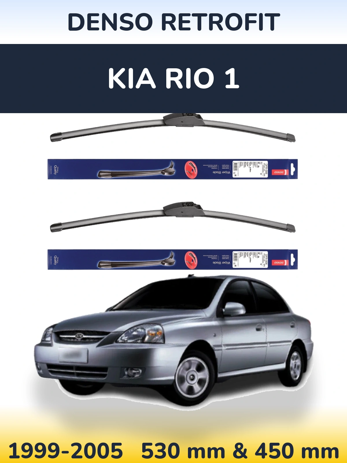 Komplet przednich wycieraczek Denso Retrofit 530 & 450 mm do KIA Rio 1 1999-2005