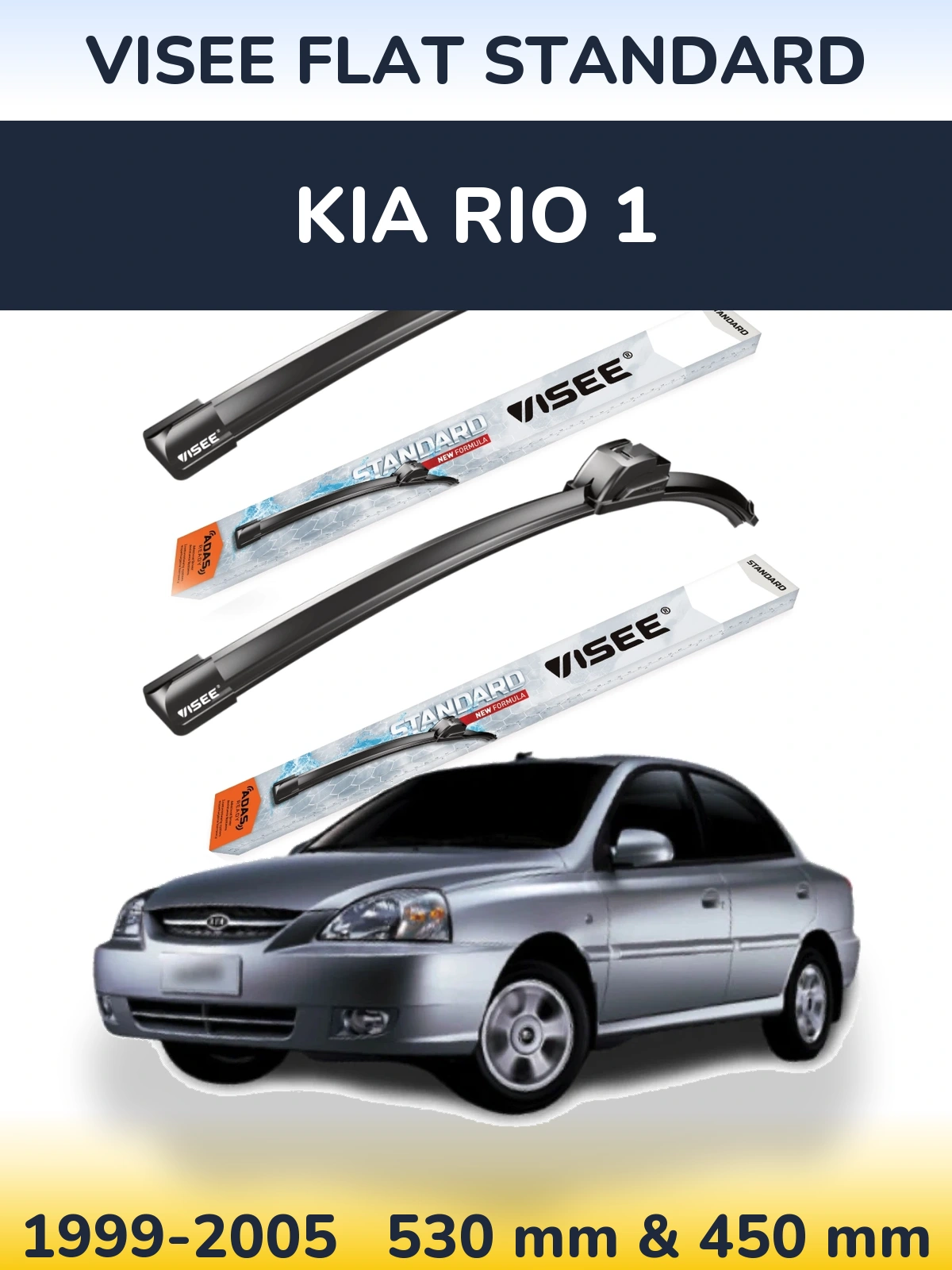 Komplet przednich wycieraczek VISEE FLAT STANDARD 530 & 450 mm do KIA Rio 1 1999-2005