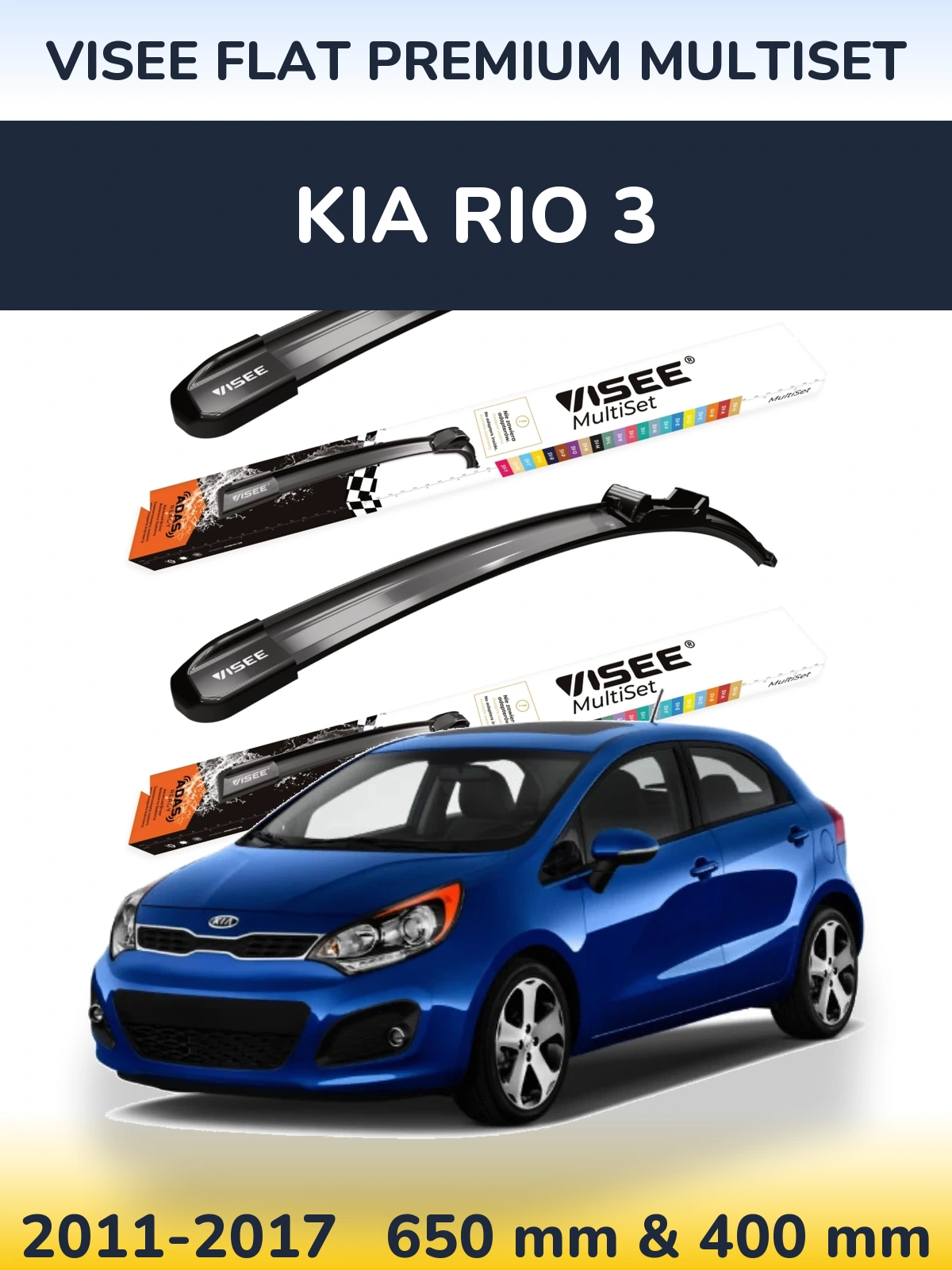 Front wiper blade set VISEE FLAT PREMIUM MultiSet 650 & 400 mm for KIA Rio 3 2011-2017