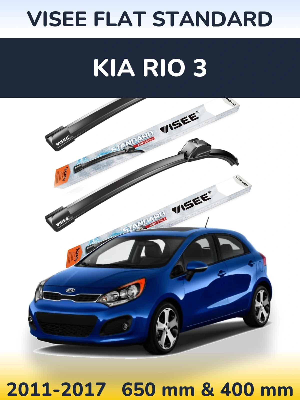 Komplet przednich wycieraczek VISEE FLAT STANDARD 650 & 400 mm do KIA Rio 3 2011-2017