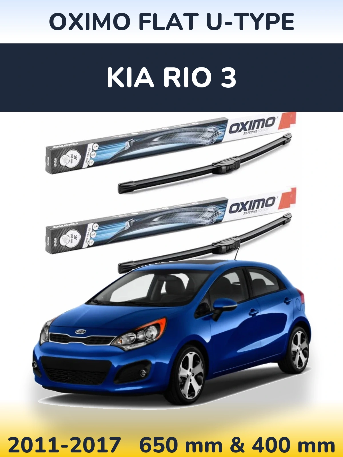 Front wiper blade set Oximo Flat U-type 650 & 400 mm for KIA Rio 3 2011-2017