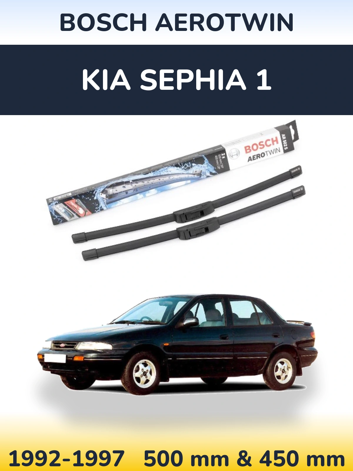 Komplet przednich wycieraczek BOSCH AeroTwin 500 & 450 mm do KIA Sephia 1 1992-1997