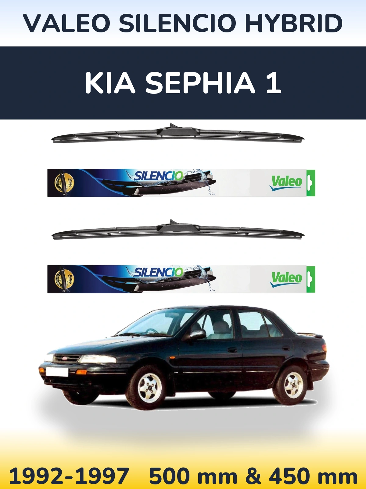Komplet przednich wycieraczek Valeo Silencio Hybrid 500 & 450 mm do KIA Sephia 1 1992-1997