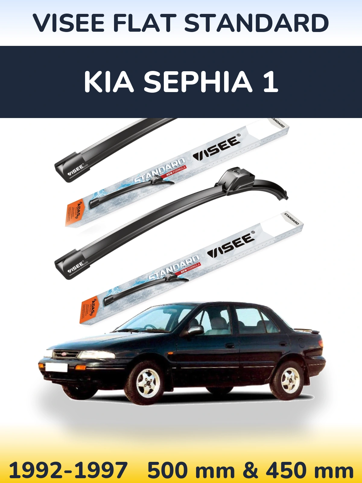 Komplet przednich wycieraczek VISEE FLAT STANDARD 500 & 450 mm do KIA Sephia 1 1992-1997