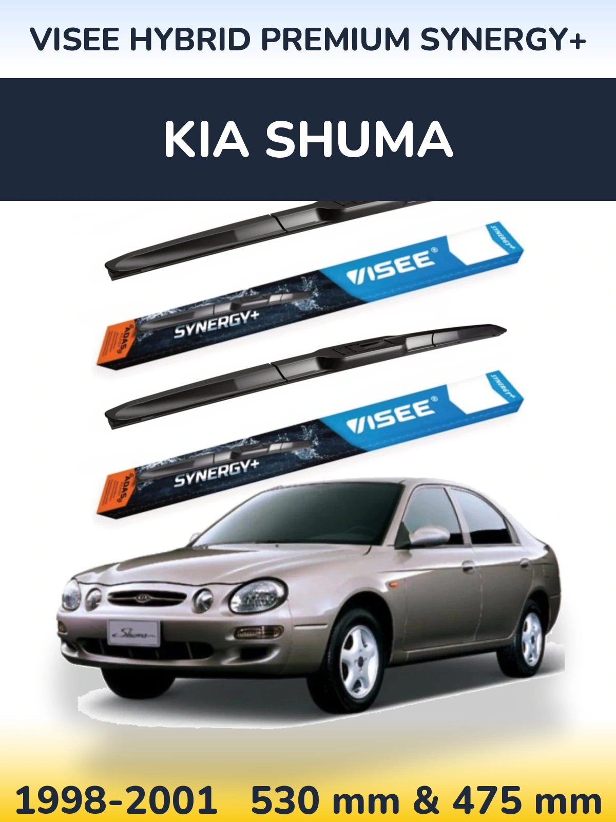 Komplet przednich wycieraczek VISEE HYBRID PREMIUM SYNERGY+ 530 & 475 mm do KIA Shuma 1998-2001