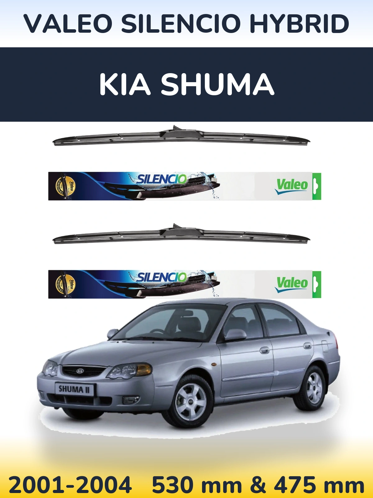 Комплект передних дворников Valeo Silencio Hybrid 530 & 475 мм для KIA Shuma 2001-2004