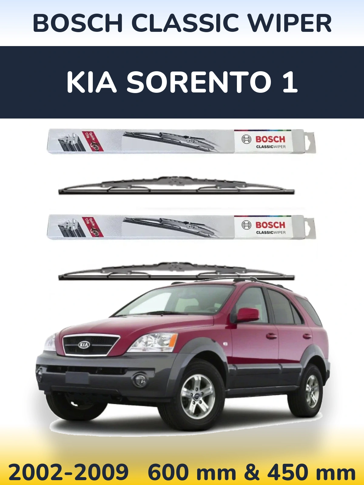 Komplet przednich wycieraczek BOSCH Classic Wiper 600 & 450 mm do KIA Sorento 1 2002-2009