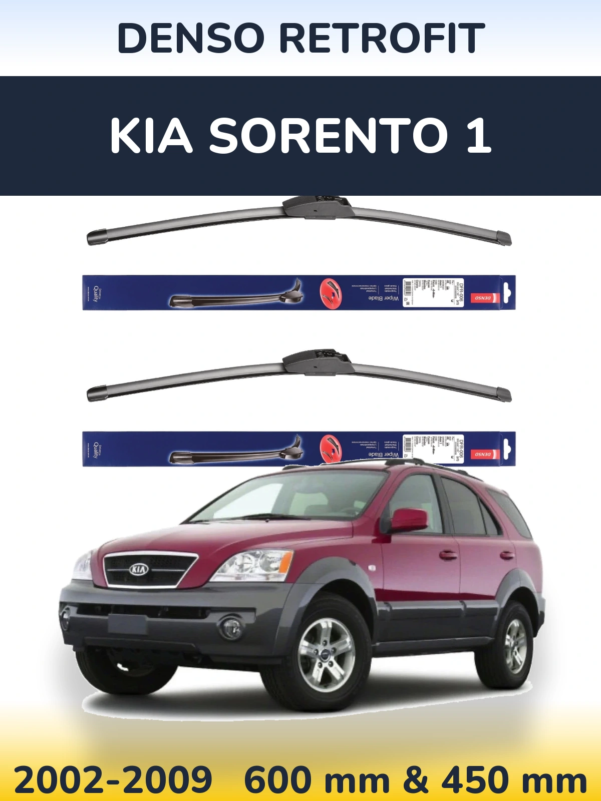 Komplet przednich wycieraczek Denso Retrofit 600 & 450 mm do KIA Sorento 1 2002-2009